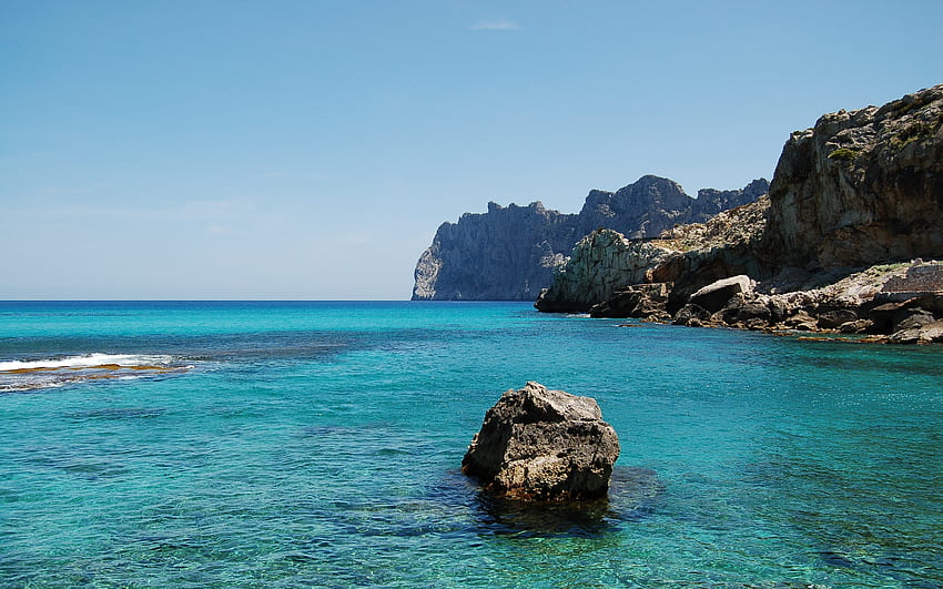 Cala St Vincent, blue, beaches, beautiful, shoreline, rock, cliffs, nature, sky, calm, ocean HD wallpaper