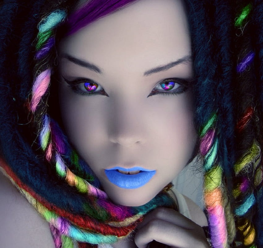 Cyber Rainbow, artwork, model, rainbow, cyber, goth, beautiful, people, female HD wallpaper
