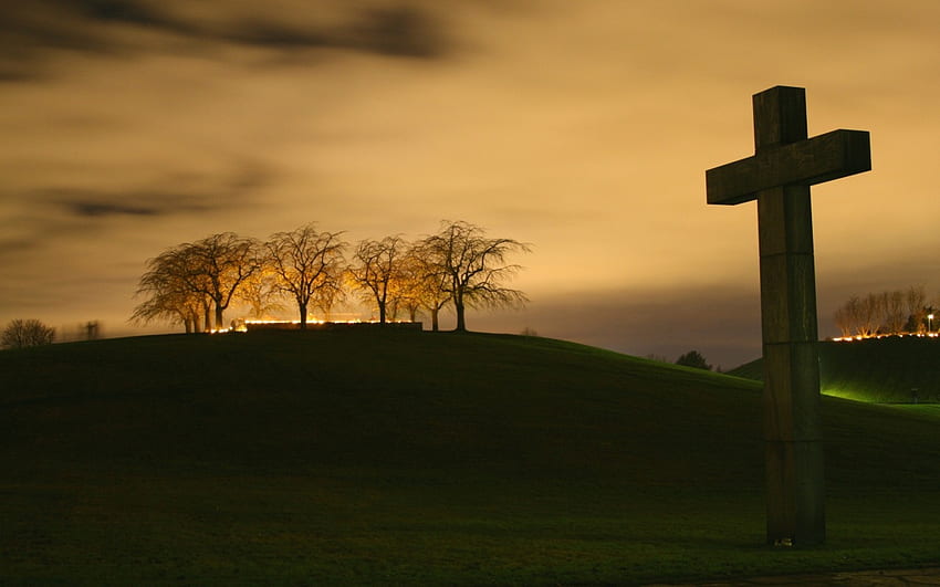 Stone Cross, jesus, christ, cross, sunset HD wallpaper