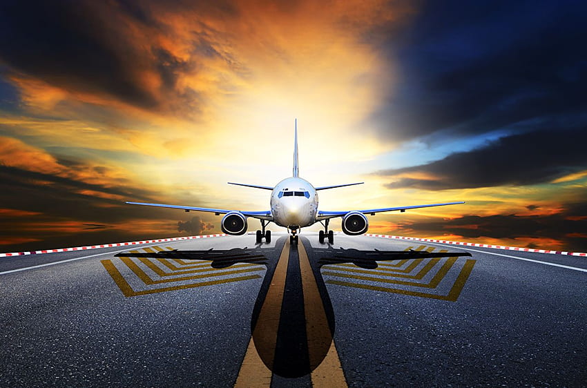 Flugzeug Passagierflugzeug Nachtfront Asphalt HD-Hintergrundbild