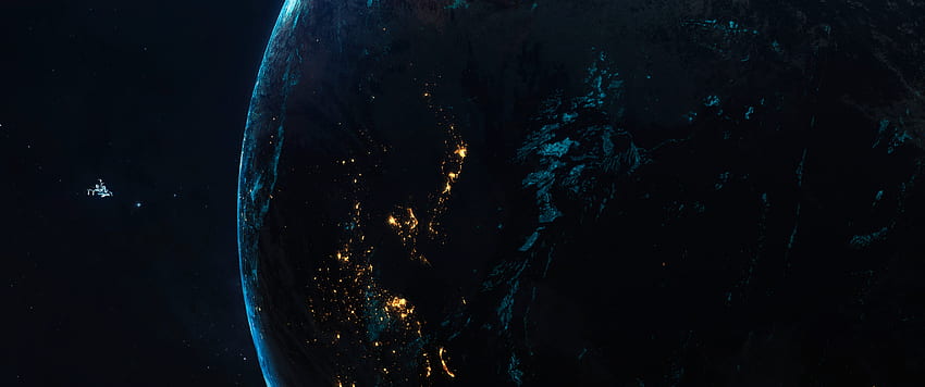 Planeta terrestre, nave espacial, universo, primer plano, azul, espacio, NASA 3440X1440 fondo de pantalla