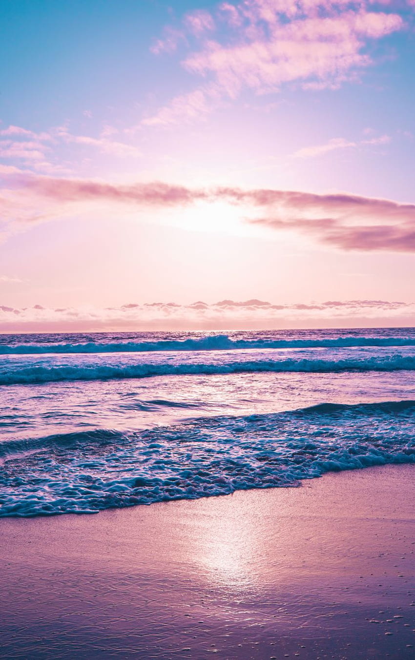 pobrzeże, fale morskie, zachód słońca, plaża, iphone 5, iphone 5s, iphone 5c, ipod touch, , tło, 20584, Pretty Beach iPhone Tapeta na telefon HD