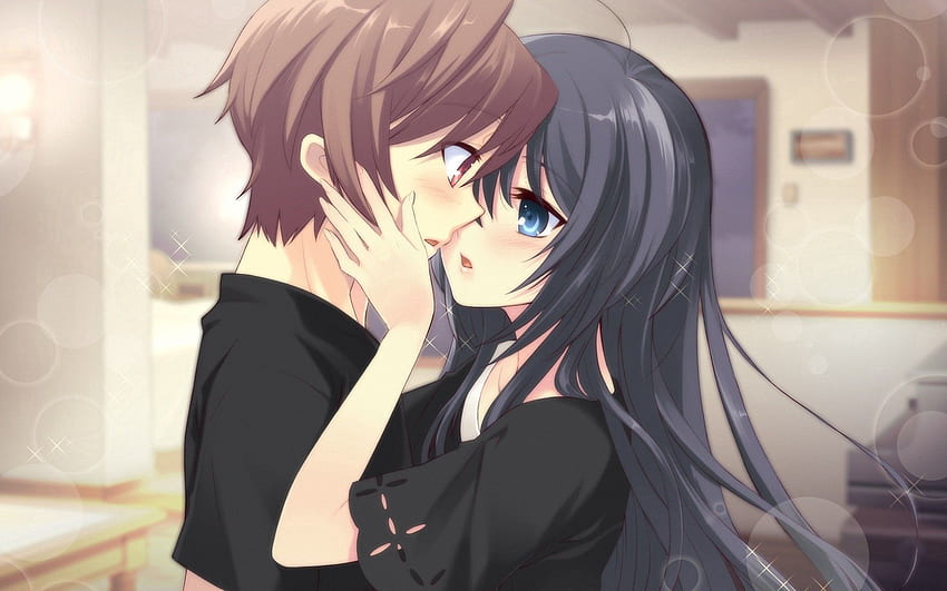 Anime, Girl, Tenderness, Guy, Kiss HD wallpaper