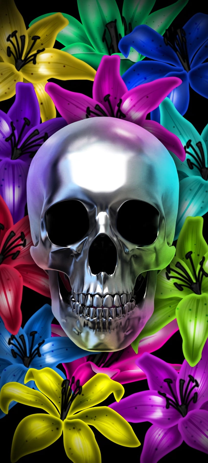 Metal Skull colorful, glasses, head, Premium, Flowers HD phone wallpaper