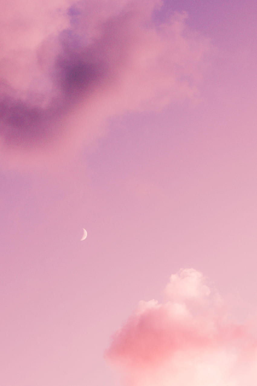 Nature, Sky, Pink, Clouds, Moon HD phone wallpaper