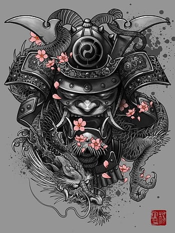 Neo Japanese samurai tattoo on the thigh