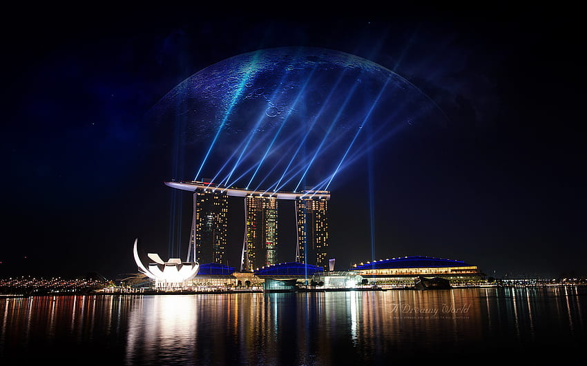 Изтеглете Marina Bay Sands Singapore - Merlion Park - - , Merlion Singapore HD тапет