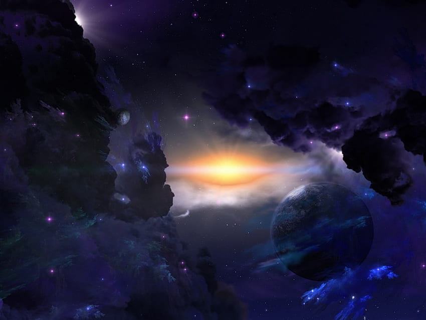 Blue Yonder, azul, galaxias, universo, estrellas, sol, impresionante fondo de pantalla