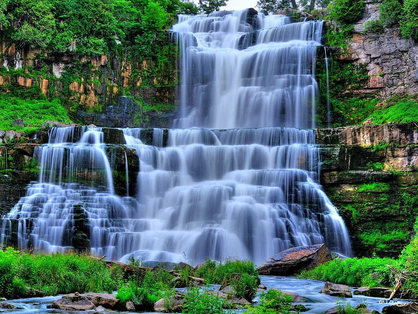 Waterfall scenery, Waterfall HD wallpaper