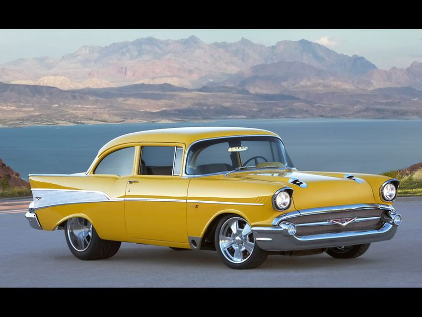Amarillo clásico, viejo, clásico, amarillo, autos, 1957 fondo de pantalla