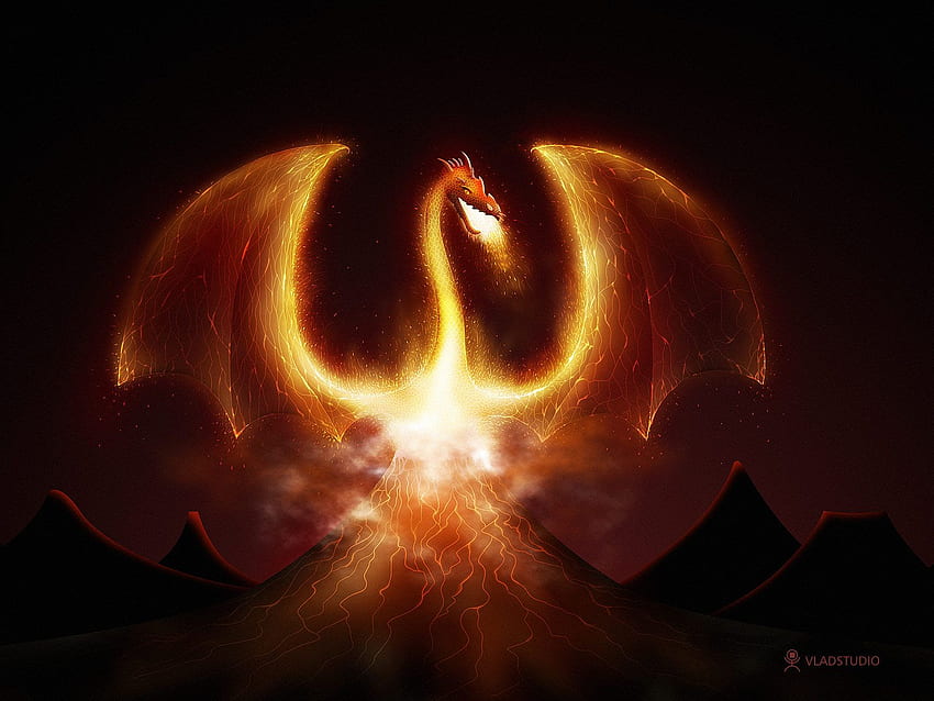 : large fire light dragon. ., Firelight HD wallpaper