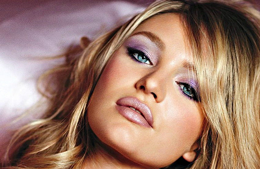Candice Swanepoel, modelo, olhos azuis, loira, menina, beleza, mulher, roxo, rosa, make-up papel de parede HD