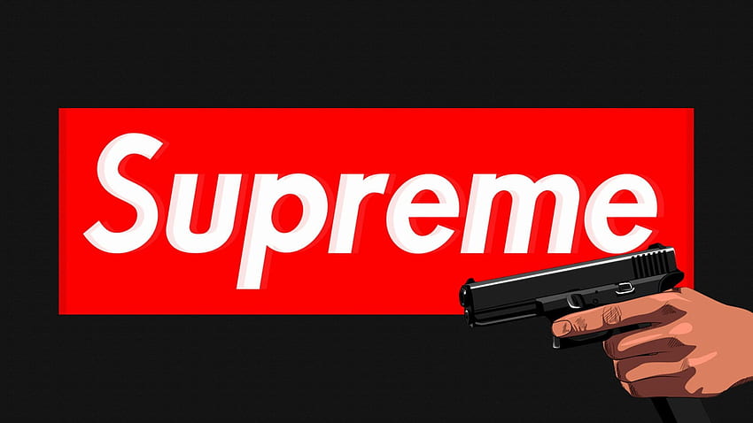 Supreme Logo, Black Background, Handgun, Red • For You, Cool Supreme HD wallpaper