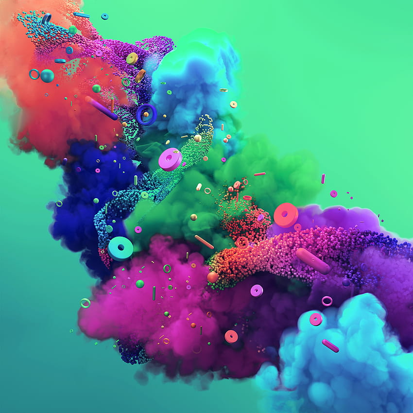 Arte digital colorida com padrão de arco-íris fundo verde, arte digital para iPad Papel de parede de celular HD