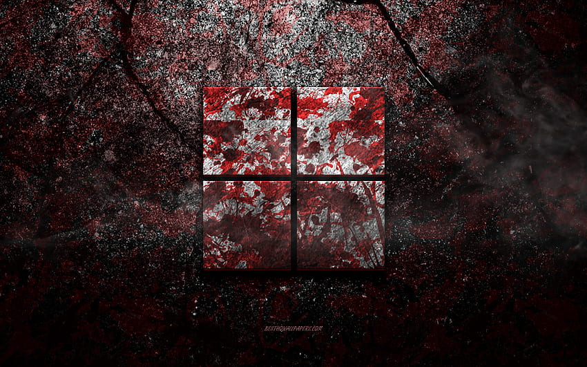 Logo di Windows 11, arte grunge, logo di pietra di Windows 11, Windows, trama di pietra rossa, Windows 11, trama di pietra grunge, emblema di Windows 11, logo 3d di Windows 11, logo di Windows Sfondo HD