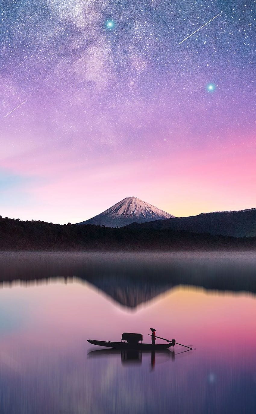 milky way, mount fuji, reflections, sunset, lake, iphone, , background, 15132 HD phone wallpaper