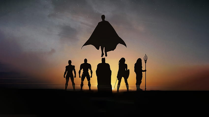 Zack Snyders Justice League, cyborg, Wonder Woman, superbohaterowie, aquaman, superman, Liga Sprawiedliwości, lampa błyskowa, batman, sylwetka Tapeta HD