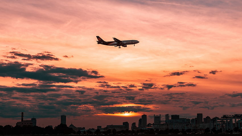 airplane, sky, flight, clouds, sunset Airplane, Flight, Sky, Flying Airplane HD wallpaper