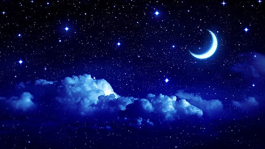 Chcesz spać? Potrzebujesz pomocy w zasypianiu? Posłuchaj tego, to pomoże! Słuchając naszej relaksującej muzyki, zrelaksujesz się. Niebo księżyca, Gwiezdne niebo, Niebo i chmury, Relaksująca noc Tapeta HD