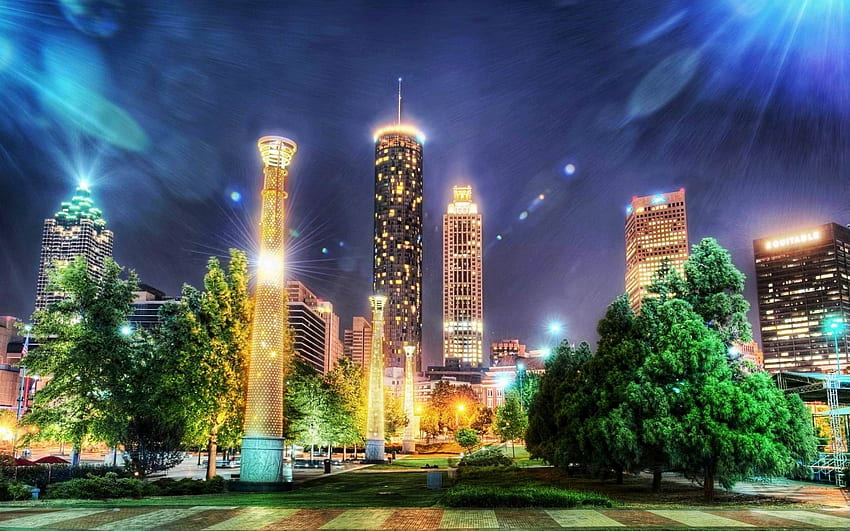 georgia , metropolitan area, cityscape, skyscraper, city, landmark, Atlanta Skyline HD wallpaper