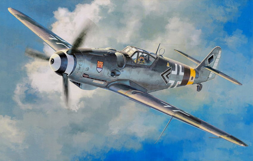 Fighter, War, Art, Airplane, Painting, Ww2, Messerschmitt Bf 109 G 14 For , Раздел авиация HD тапет