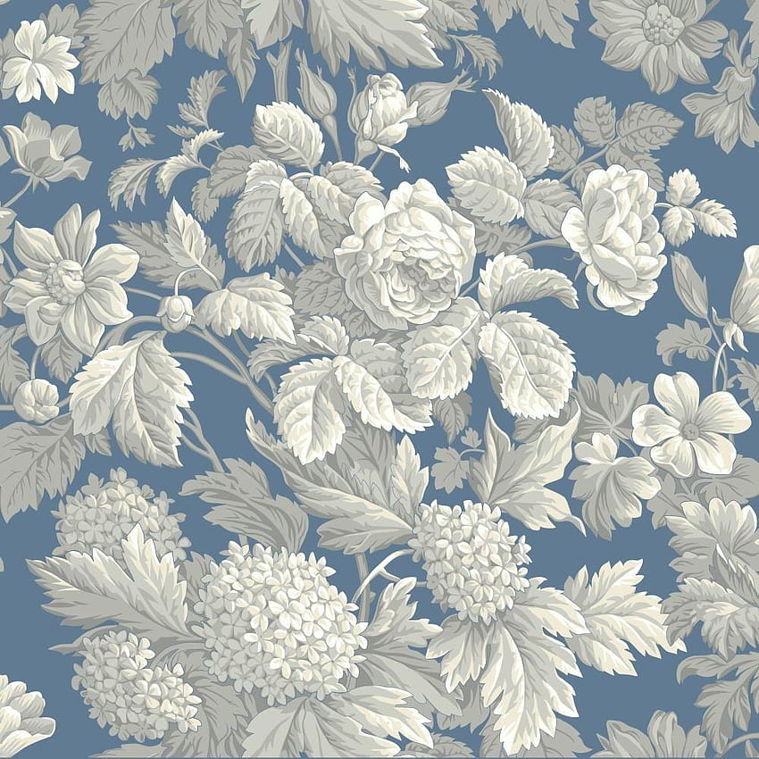 York Wallcoverings Papierrolle mit antikem Blumenmuster (deckt 56 Quadratfuß ab) – KC1845 – The Home Depot, Blue Floral Vintage HD-Handy-Hintergrundbild
