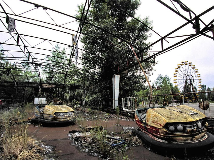 Dying Park, bumper cars, decay, amusement park HD wallpaper