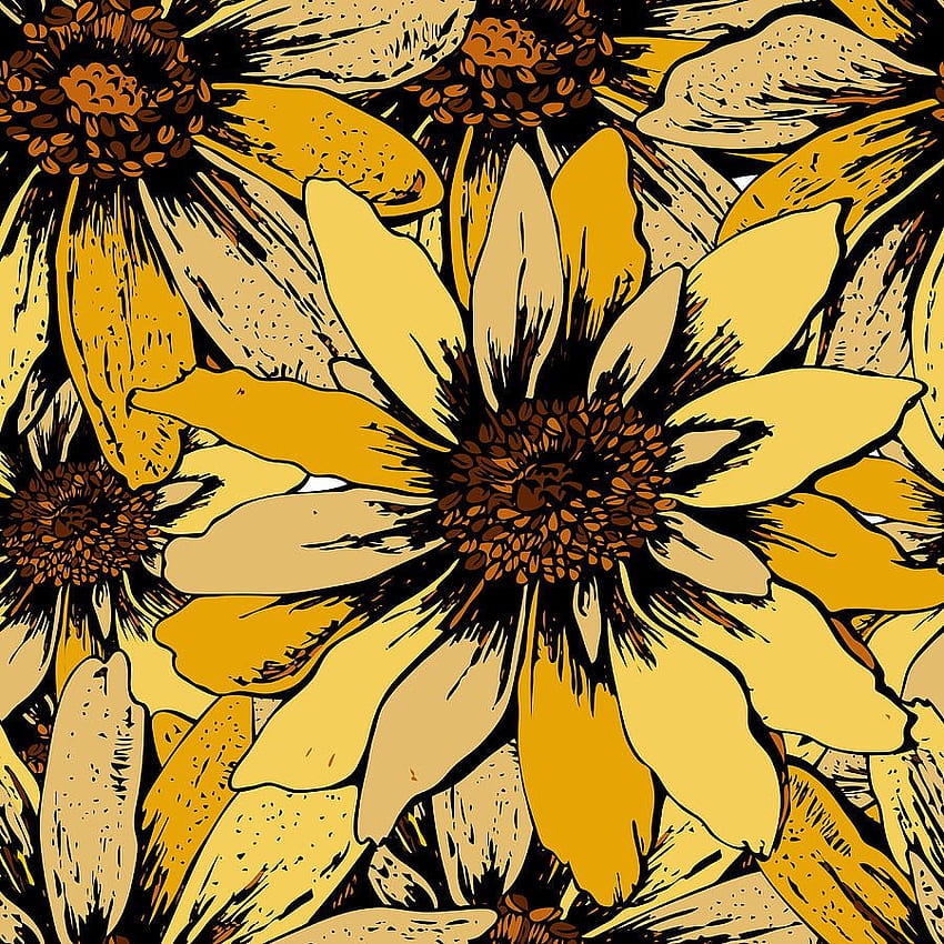 Colorido patrón floral transparente con lindos girasoles amarillos. Para su propio diseño. Vector, tarjeta, papel de regalo, textil, textura Arte digital fondo de pantalla del teléfono