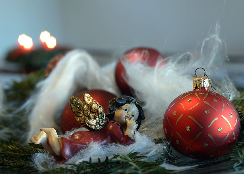 休日, 新年, クリスマス, クリスマスツリーのおもちゃ, 天使 高画質の壁紙