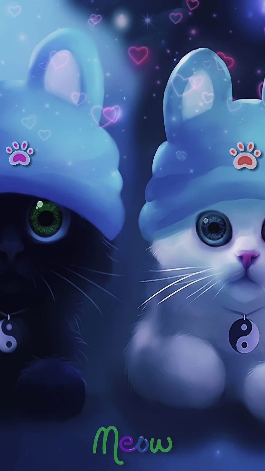 Digital Wallpaper: 3D Cartoon Cute Cat Couple - PopFun