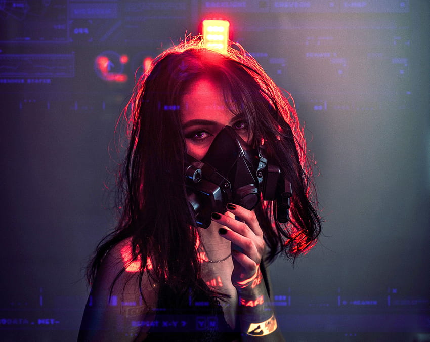 Cyberpunk, Girl, Mask, Respirator HD wallpaper