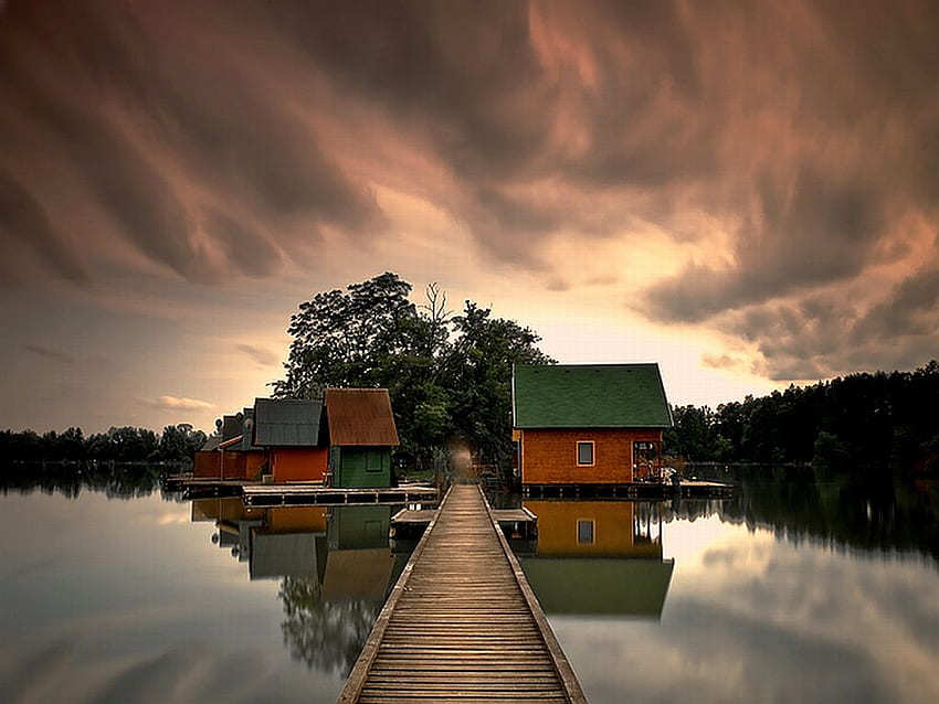 Huts-in-Lake, in-lake, cool, huts HD wallpaper