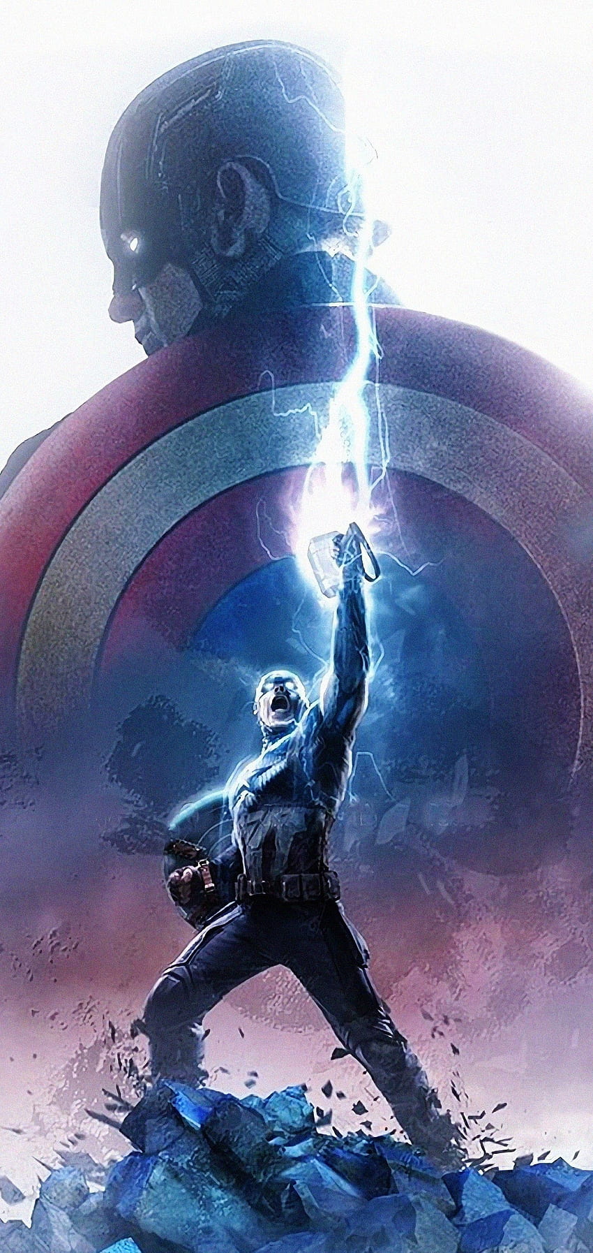 Vengadores: Endgame Capitán América Thor Hammer Lightning fondo de pantalla del teléfono