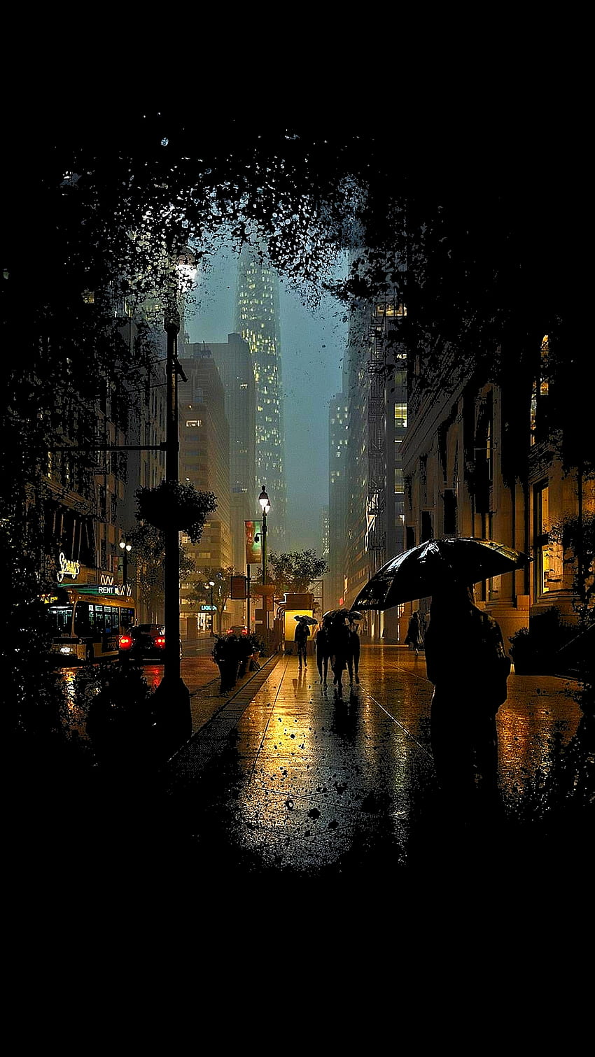 iPhone 11 Pro: nero vero ottimizzato per OLED, Rainy City Street Sfondo del telefono HD