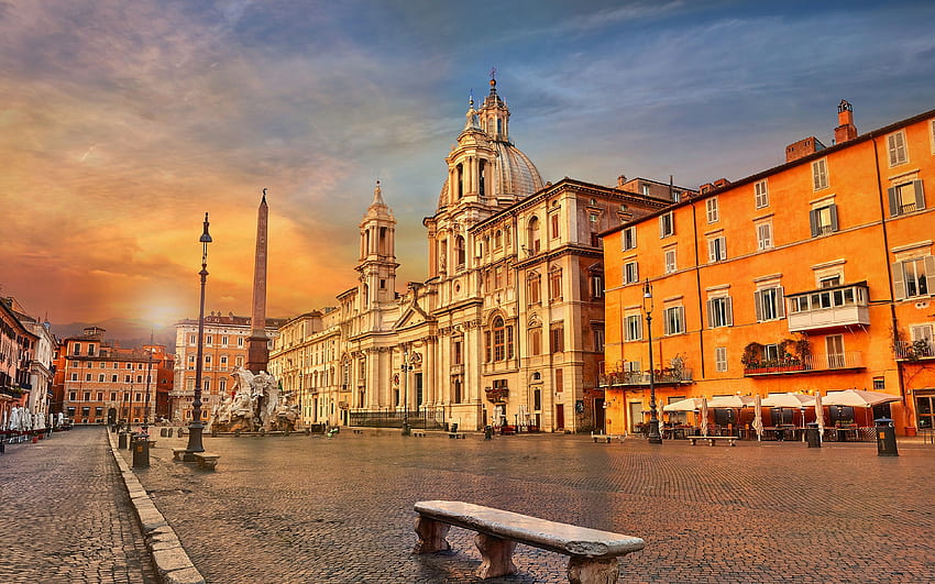 Rome Italy Town square Piazza Navona Street Evening, Rome Streets HD wallpaper