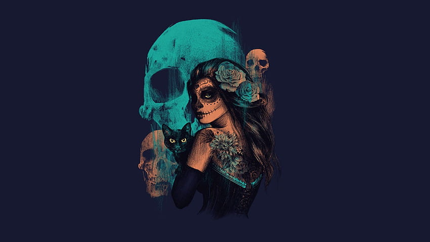 Dzień śmierci . Czaszka, cukrowa czaszka, sztuka czaszki, martwa dziewczyna Tapeta HD