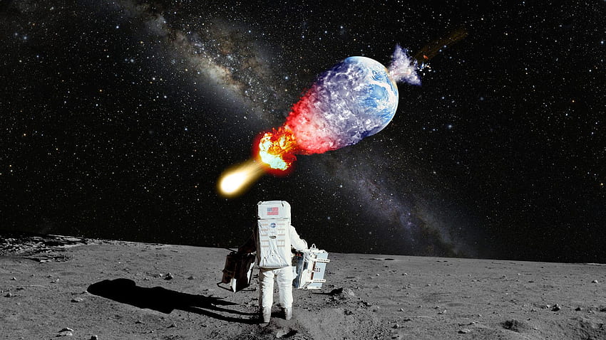 นักบินอวกาศ NASA Moon Landing Moon Explosion Galaxy ทางช้างเผือก Stars วอลล์เปเปอร์ HD