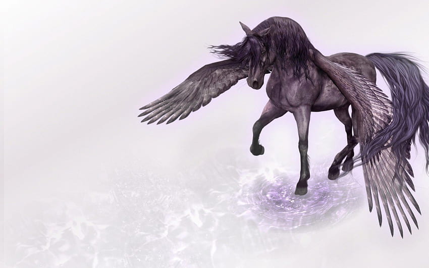 Pegasus, hewan, sayap, kuda, seni, ungu, fantasi, makhluk, awan Wallpaper HD
