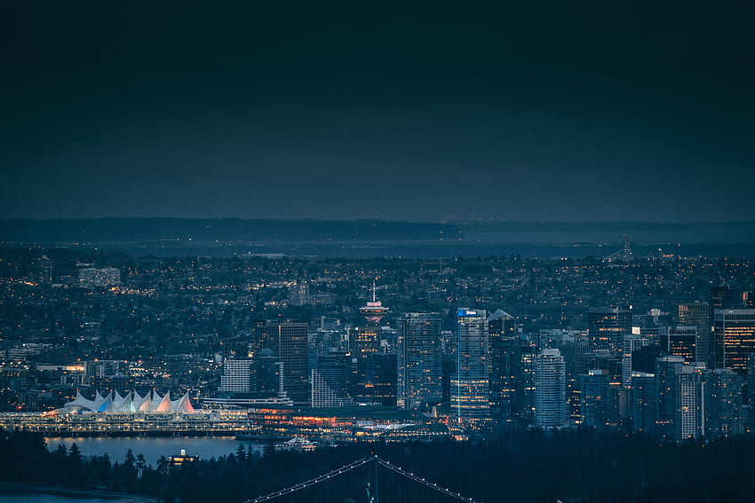 Città, Notte, Canada, Luci della città, Oscurità, Megalopoli, Megalopoli, Paesaggio urbano, Cityscape, Vancouver Sfondo HD