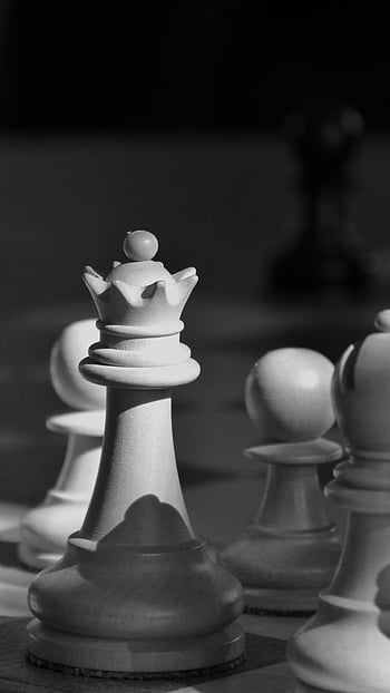 heathercooper: white chess pieces, 3d, black background, minimalistic, 8k,  UHD