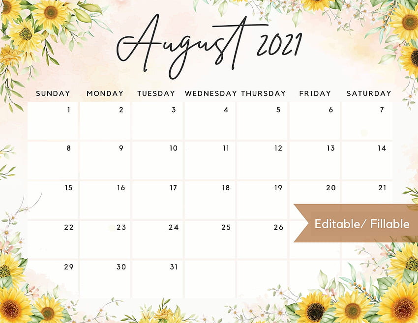 August 2022 Calendar Cute Watercolor Sunflower Theme. Etsy. Planner calendar, August calendar, Editable calendar HD wallpaper