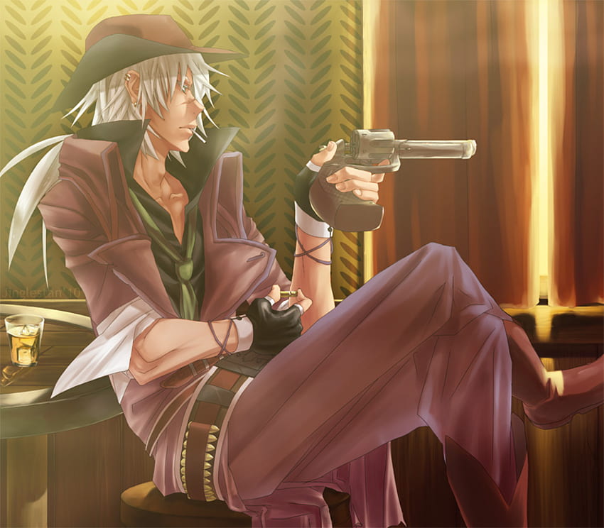 .....only need one, dungeon fighter online, games, bullets, dungeon fighter, long hair, line, game, gun, bar, hat, revolver, dfo, gloves, cup, weapons, tie, video game, white hair, smoke, video games, belt, drink HD wallpaper