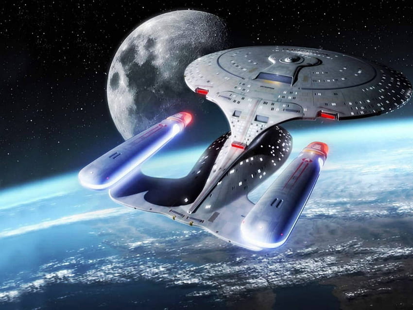 Star Trek - nave stellare USS Enterprise D in orbita di un pianeta Sfondo HD