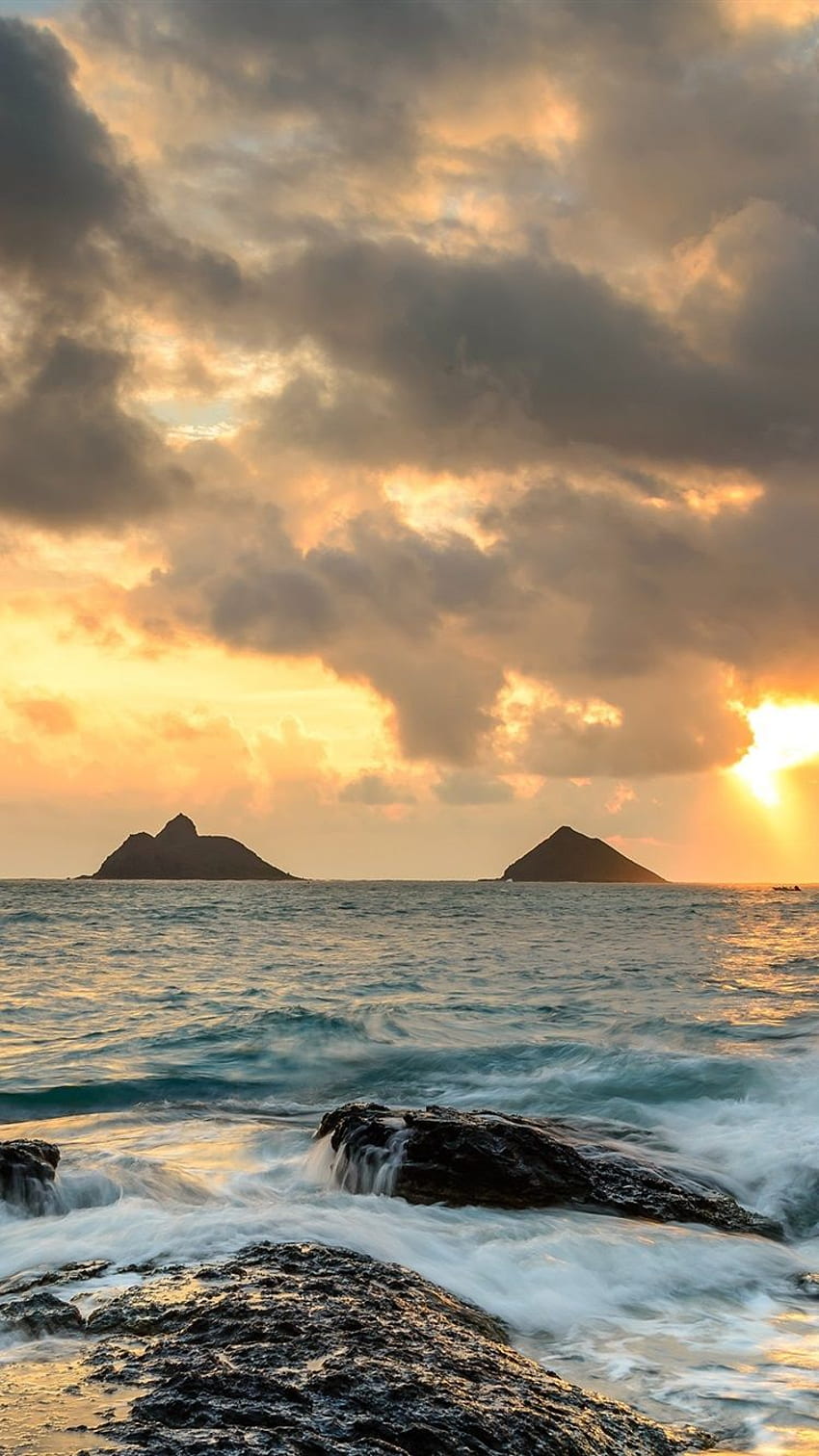 Iphone Hawaii Ocean Rocks Sunrise Waves Iphone Sunrise Hawaii Hawaiian Sunrise Hd Phone Wallpaper Pxfuel