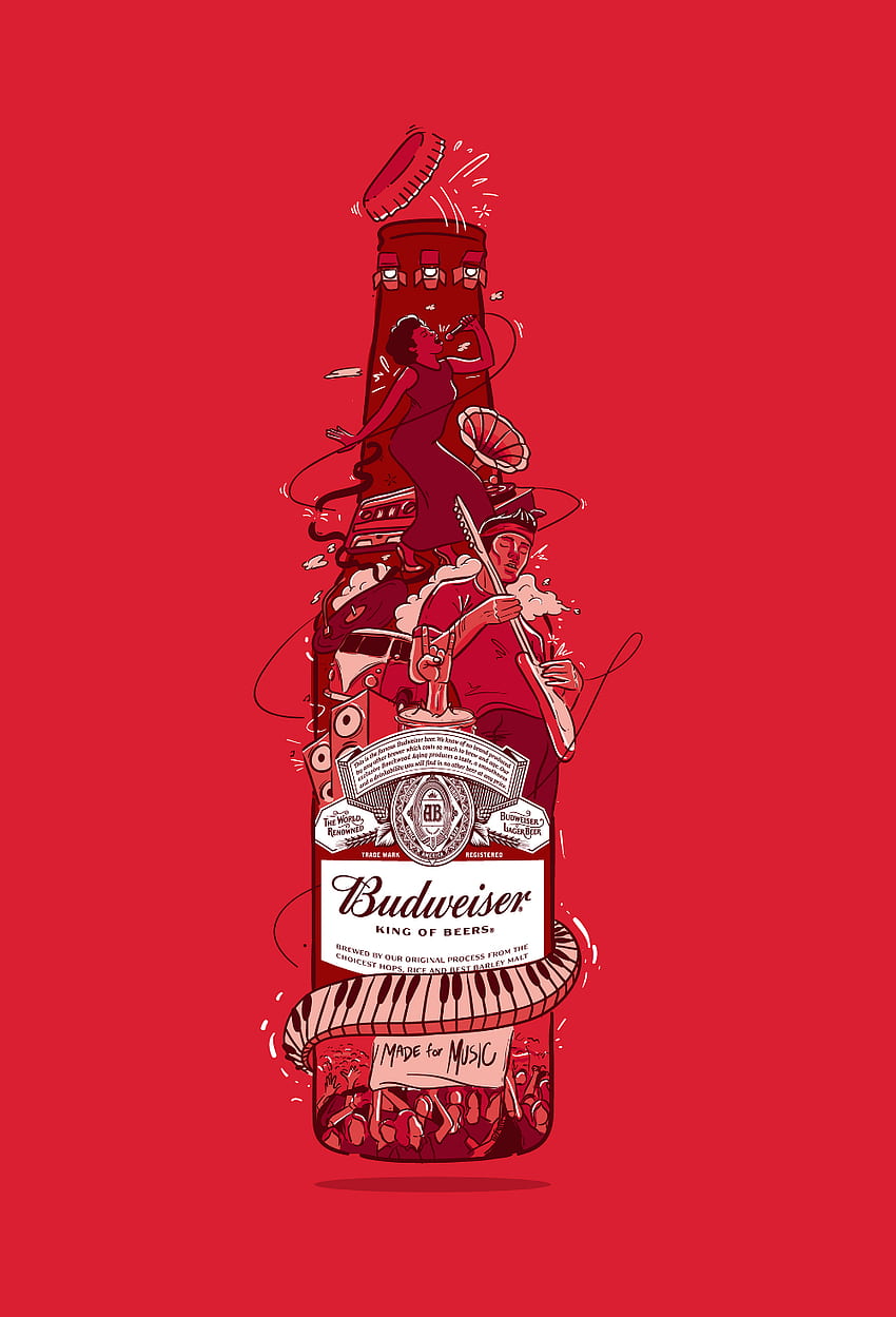 BUDWEISER PRESENTA: HECHO PARA LA MÚSICA. Pink floyd art, cerveza, carteles de diseño gráfico, logotipo de Budweiser fondo de pantalla del teléfono