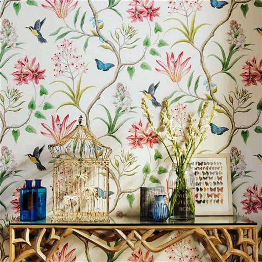 Gaya Amerika Pedesaan 3D Gulungan Vintage Bunga Burung Kupu-kupu Kertas Dinding untuk Kamar Tidur Ruang Tamu Dekorasi Rumah Bunga. . - AliExpress wallpaper ponsel HD