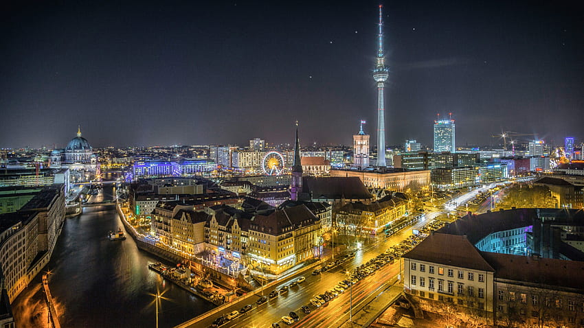 밤의 베를린 전공 및 독일 최대 도시 HD 월페이퍼