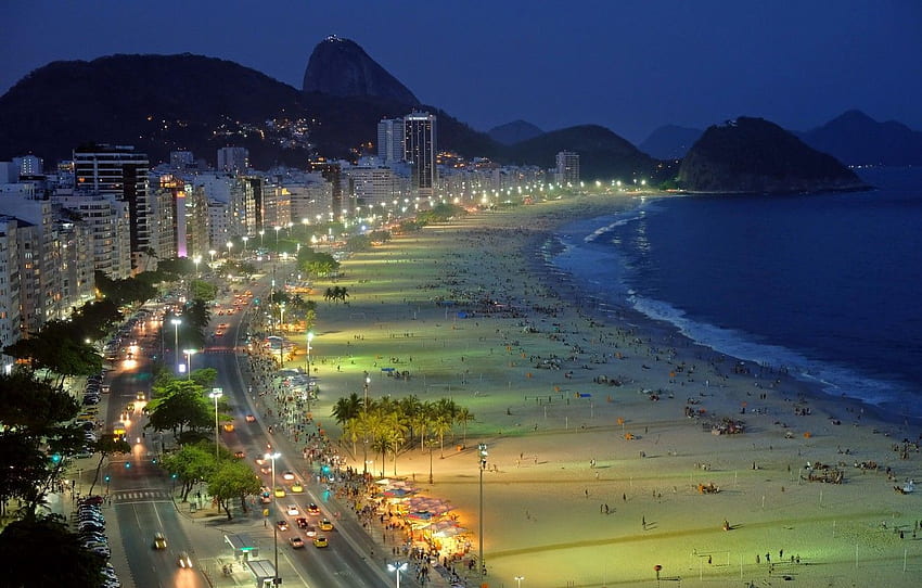 light, mountains, home, road, machine, beach, Copacabana Beach HD wallpaper
