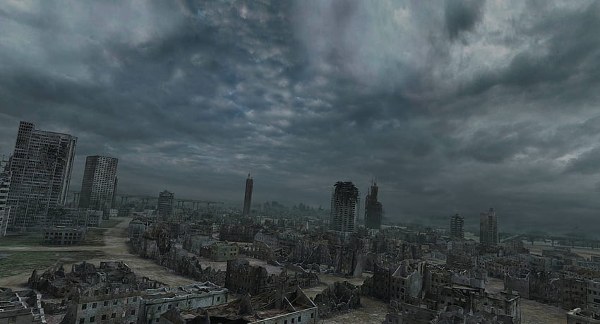 3d zerstörte Stadt postapokalyptisch HD-Hintergrundbild