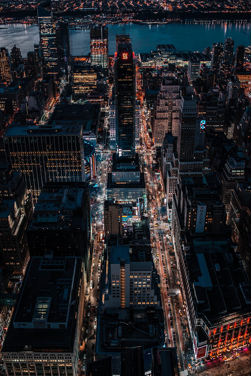 Cities, Building, View From Above, Night City, City Lights, Skyscrapers, Megapolis, Megalopolis HD phone wallpaper